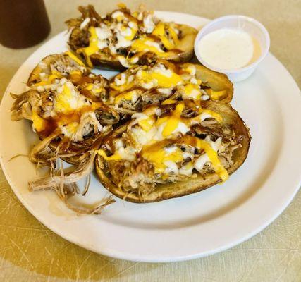 BBQ pulled pork potato skins