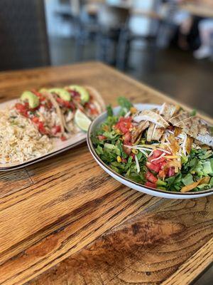 Chicken lime tacos and south west salad