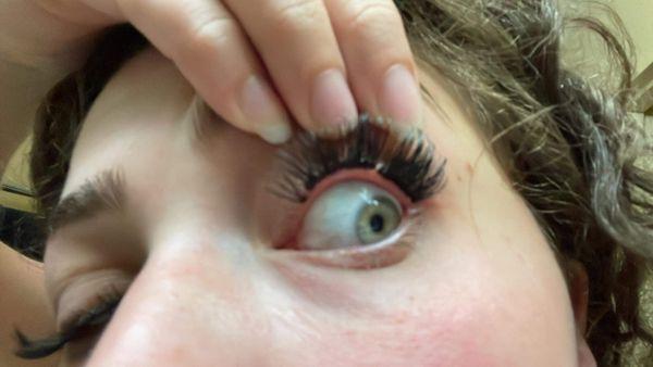 this glue application will cause infection and loss of your natural lashes not to mention it hurts.