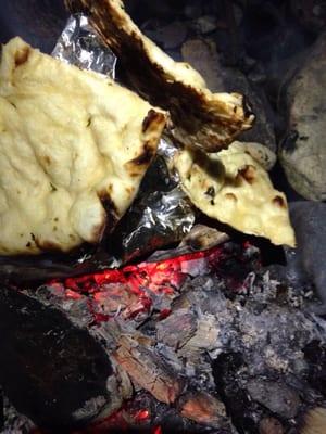 Took the leftovers out to the bay. Heating Up the naan and saag paneer and rice !