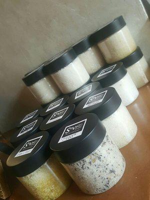 We have a large variety of custom gourmet Salt Scrubs and we are willing to mix any blend of scents that you desire!