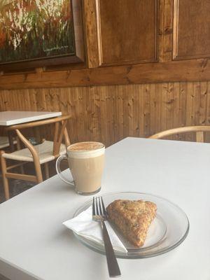 Chai latte and cheddar scone