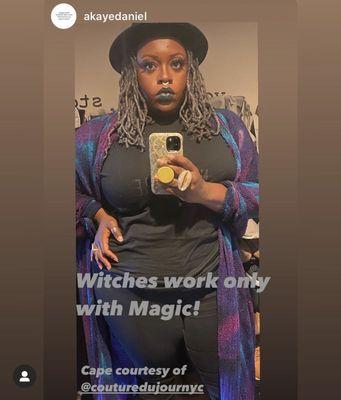 Halloween was particularly witchy this year, with Actress/Singer Allyson Daniels giving off cosmic vibes in this purpley knit shawl.