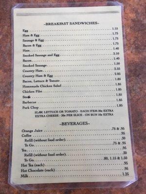 Breakfast menu