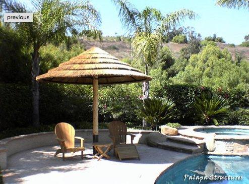 10.5 ft African Reed Palapa.
 http://www.palapastructures.com/palapas/singlepolereed.htm