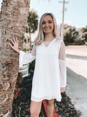 Bohemian white lace-up dress, perfect for a bridal shower!