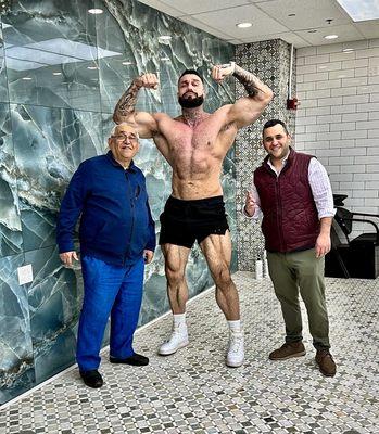 Famous bodybuilder Lukas Lakutsin Stoped by for a Haircut and Beard Trim/Shave at 660 5th ave Lower level Barber Shop NYC