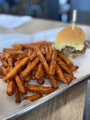 Sweet potato fries and slider