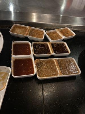 A selection of freshly made sauces from our teppanyaki chef