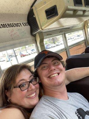 My son and I on the Comal Tubes bus to the river's edge. Music and vibe was on point!