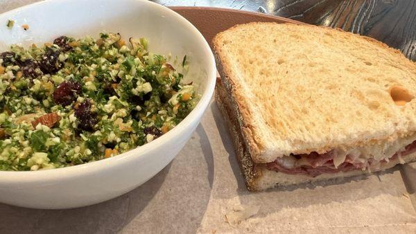 Pastrami Ruben with Kale and Broccoli Salad