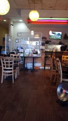 Inside restaurant, dining room, take-out counter and bar.