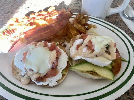 Huevos Rancheros with a side of bacon