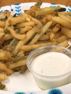 Zucchini fries with ranch dressing