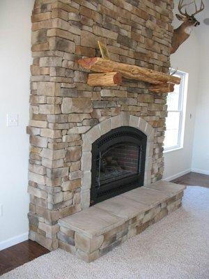 Cultured stone fireplace