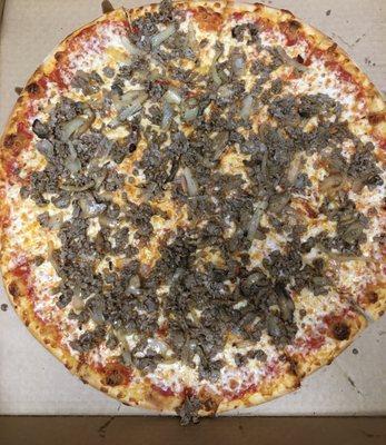 Philly cheesesteak pizza - no green peppers