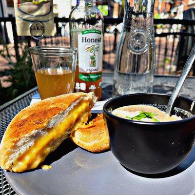 Grilled Cheese, Mushroom Soup, Bottled Tea