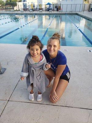 Ariela with her Swimming Teacher, Olivia, before she moved up to the G1 level at their Boca Raton location!