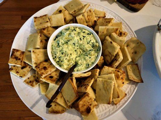 Spinach Artichoke Dip with Baked Garlic Pita Bread