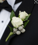 White spray roses & grey brunia boutonniere