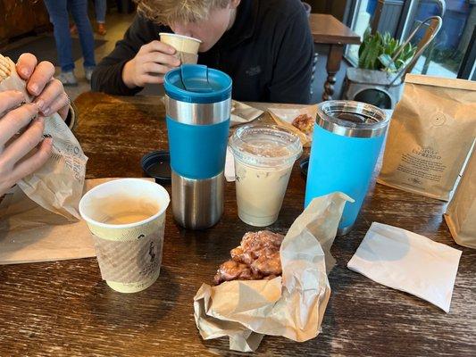 Birthday breakfast with my ravenous teenage sons! Apple fritter courtesy of Macrina Bakery.  Sugar and caffeine rush, go!