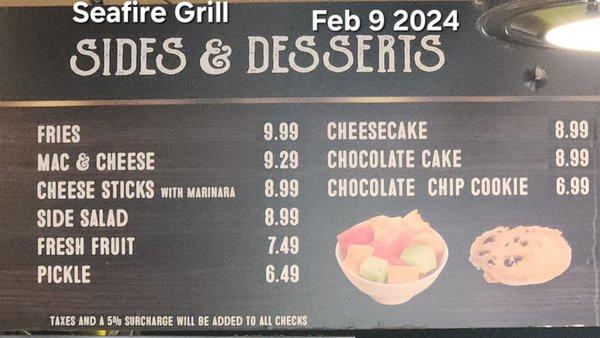 Sides/desserts menu Feb 9 2024