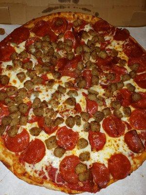 Pepperoni and sausage (yum)