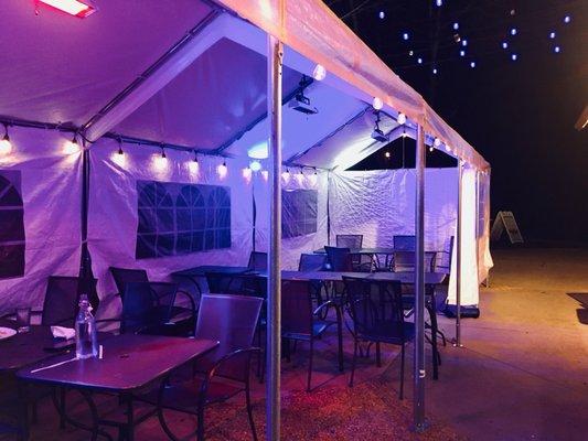 Outside dining area with heaters