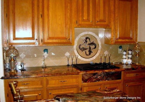 Fusion Granite with Water jet cut design in Backsplash