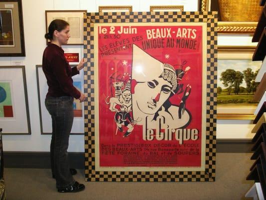 Sensational framing of an antique circus poster. Frame was as playful as the circus poster was.