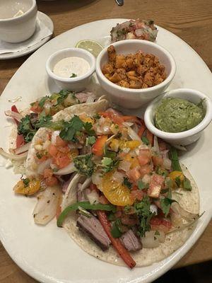 Flank steak tacos with a side of sweet potato