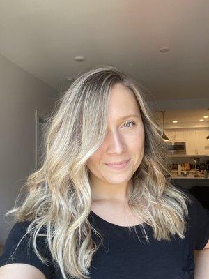 Blonde highlights, layered cut by Dorota at Mad One Jack's