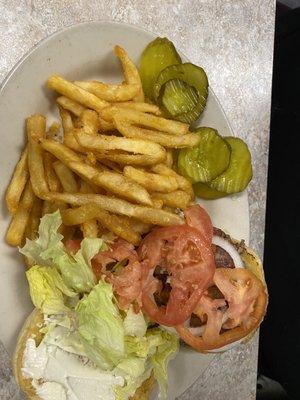 Hamburger with fries