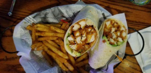 Crispy pepper Jack chicken wrap and cajun fries