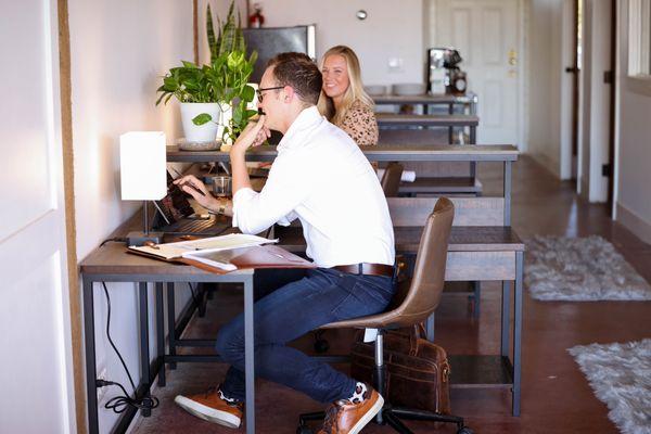 Dedicated L Shaped desks with comfortable seating.