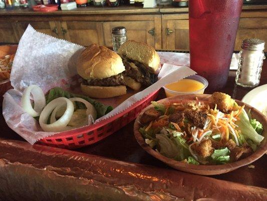 Side salad and Mushroom Swiss burger.