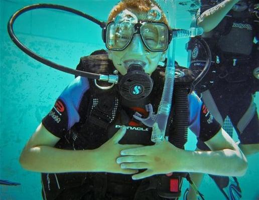 Michael in his pool training.. loving it.