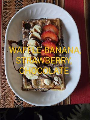 Waffle banana strawberry chocolate