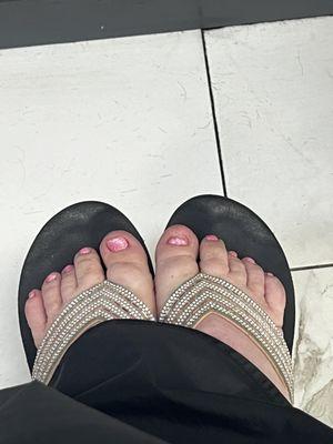 Pink glitter gel pedi