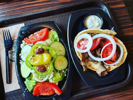 Small Greek salad and a gyro