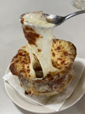 Delicious piping hot French onion soup