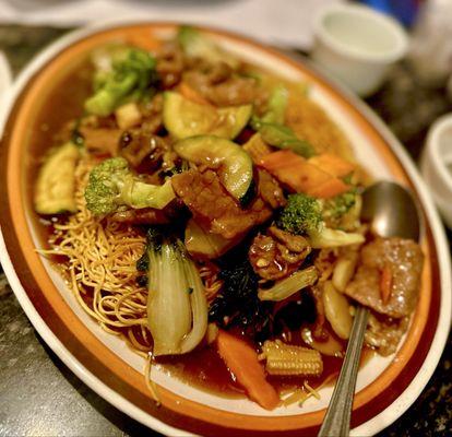 Pan fried HK style noodles.