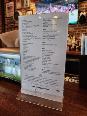 Beer and Wine Menu