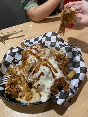 Fully loaded fries with bbq pulled pork.