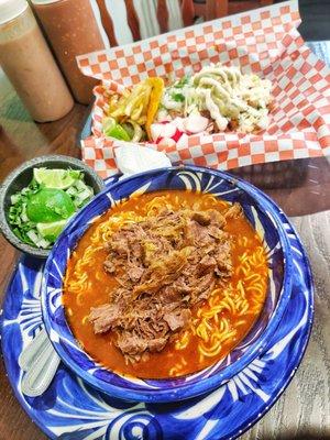 Birria ramen and tacos