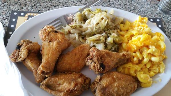 Fried chicken, mac n cheese, cabbage, and candied yams (not in the picture)