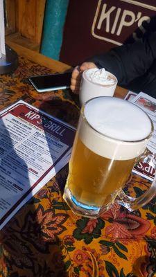 Hot cocoa and a 32oz Belgium white nitro beer.