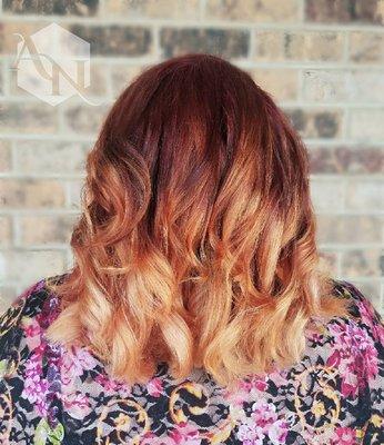 Red to blonde ombre by Amber.