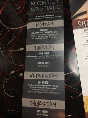 Menu as of Feb 27, 2017