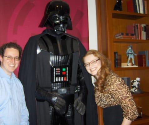 Posing with Memorabilia in the Lobby